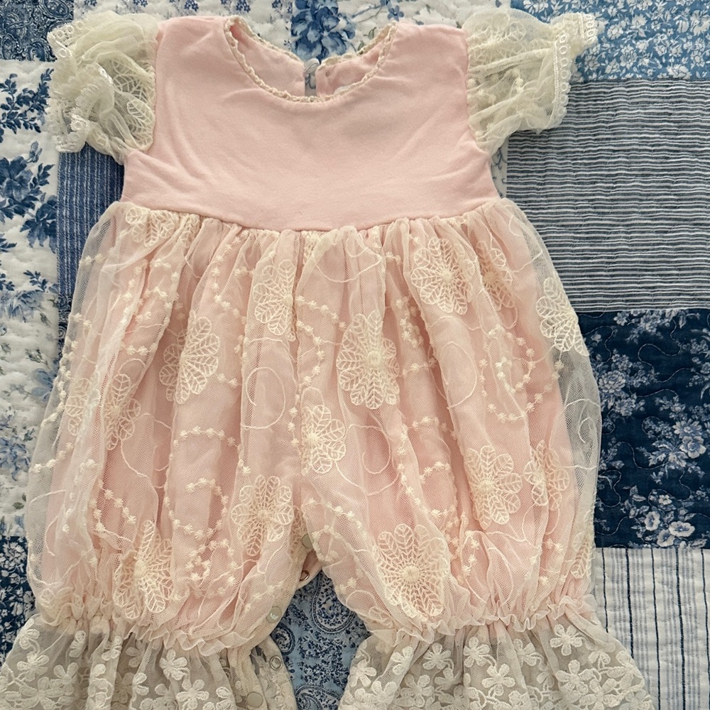 Perfect Pink Lace Baby Romper